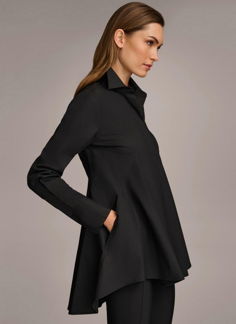 Donna Karan Long Sleeve A-line Tunic Sweaters and Tops Black | USA_DK31941