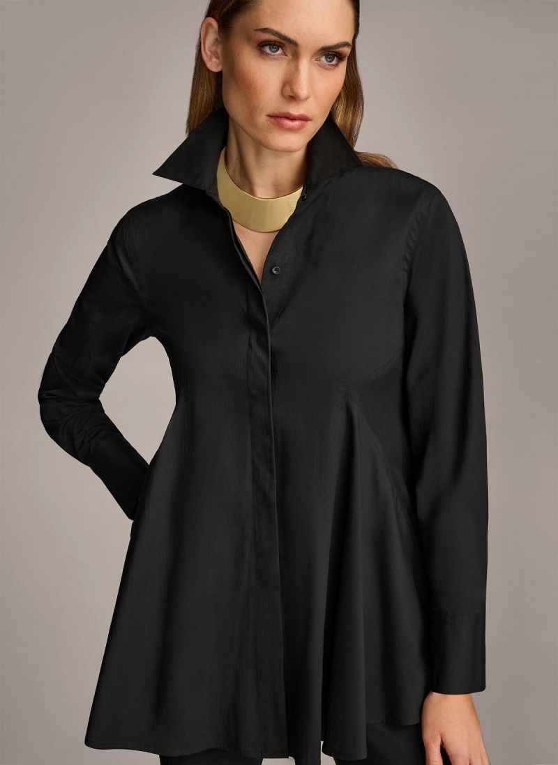 Donna Karan Long Sleeve A-line Tunic Sweaters and Tops Black | USA_DK31941