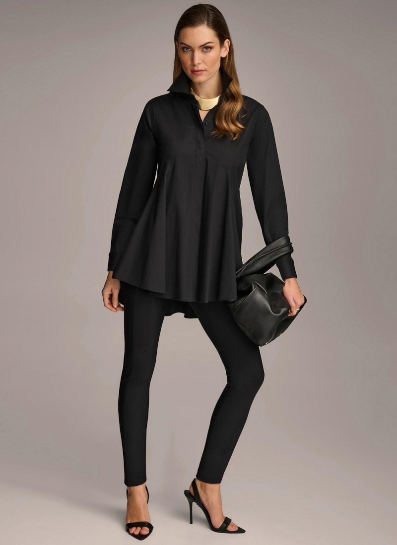 Donna Karan Long Sleeve A-line Tunic Sweaters and Tops Black | USA_DK31941