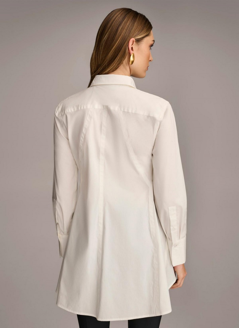 Donna Karan Long Sleeve A-line Tunic Sweaters and Tops Cream | USA_DK58809