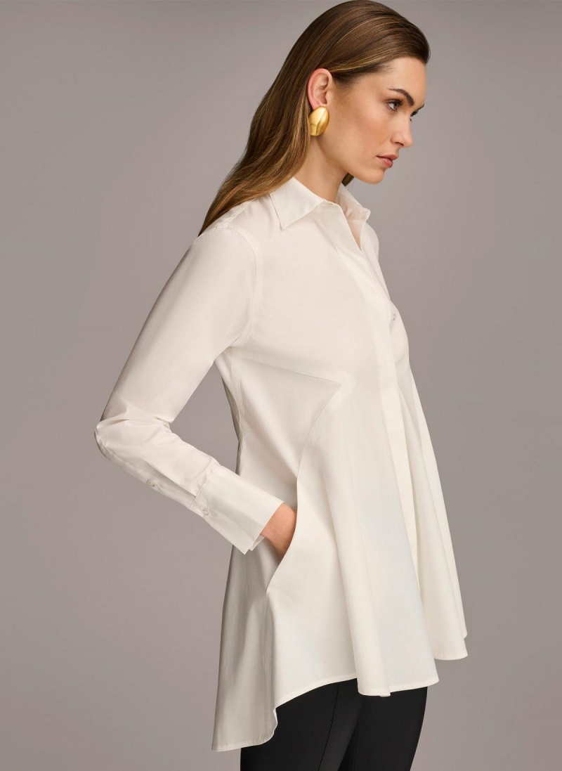 Donna Karan Long Sleeve A-line Tunic Sweaters and Tops Cream | USA_DK58809