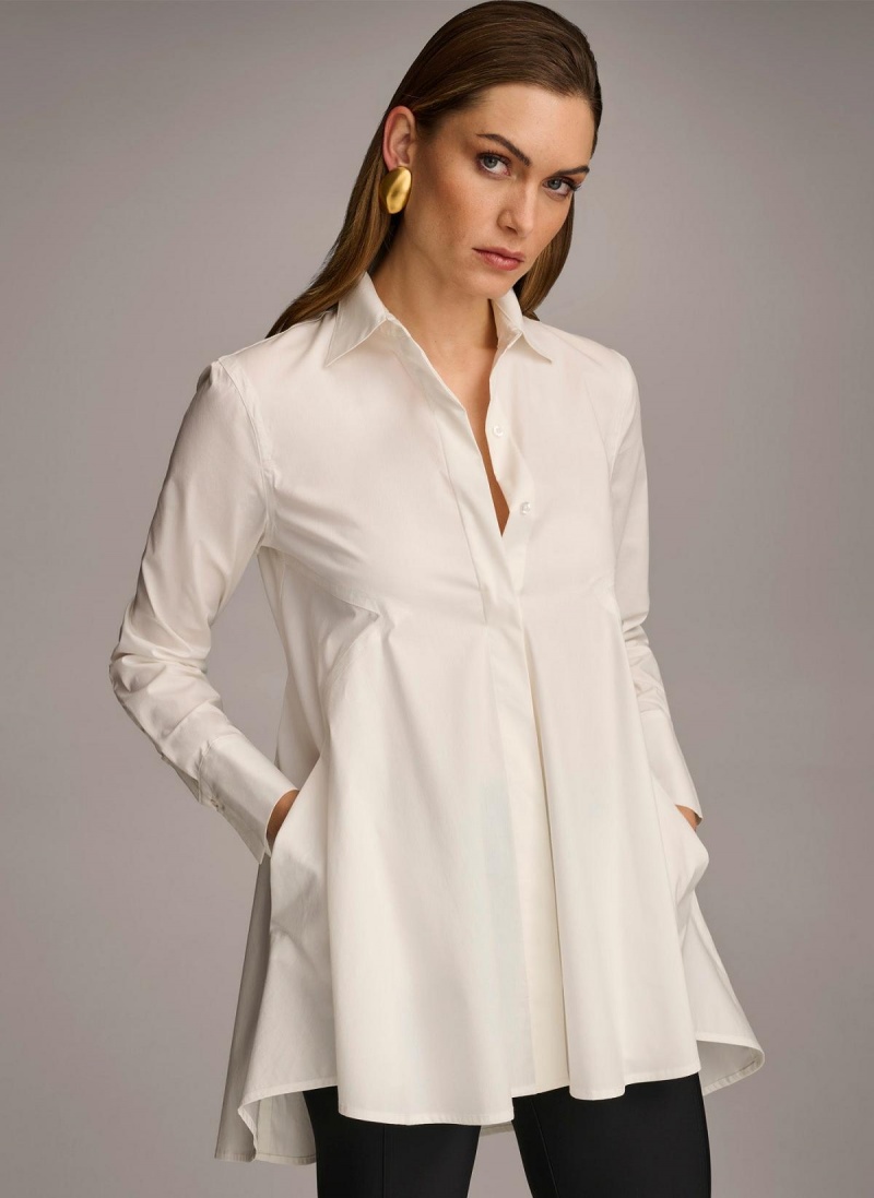 Donna Karan Long Sleeve A-line Tunic Sweaters and Tops Cream | USA_DK58809