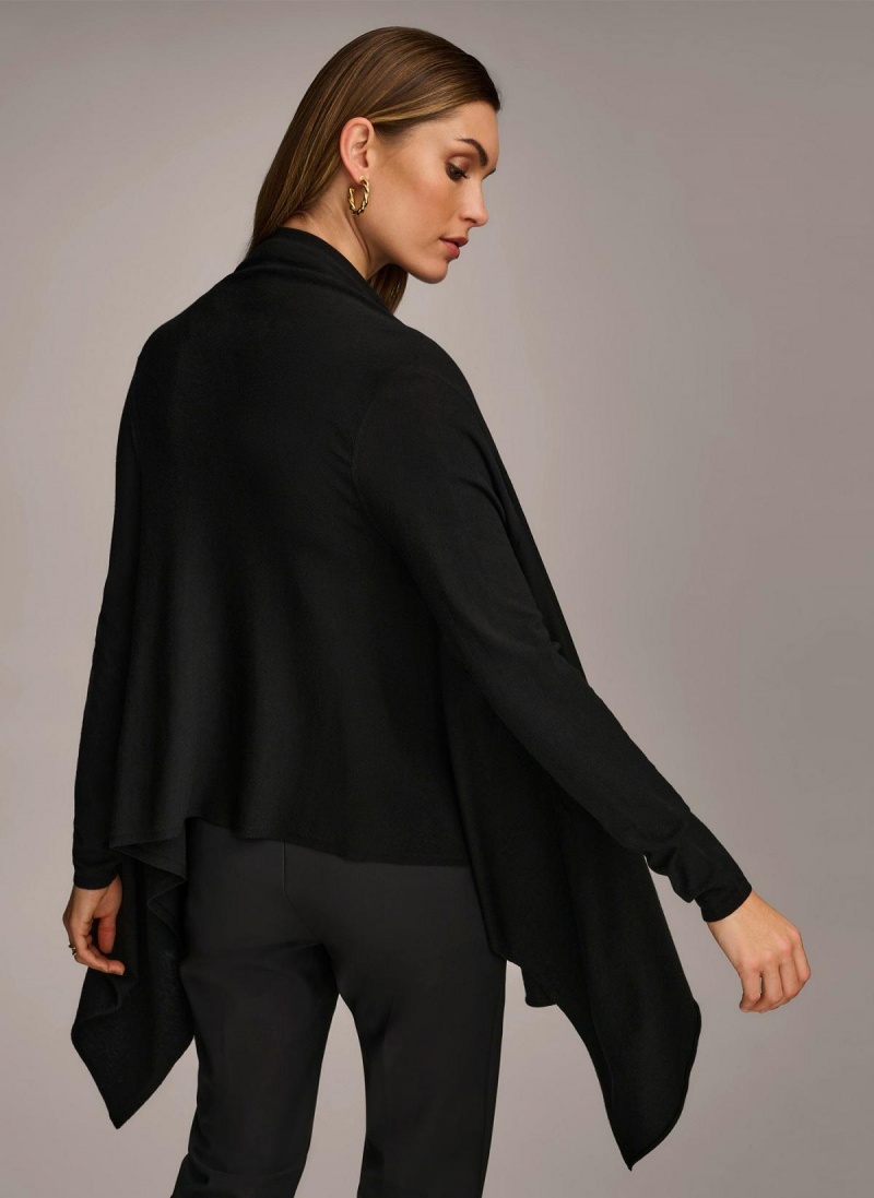 Donna Karan Long Sleeve Drape Cardigan Sweaters and Tops Black | USA_DK25987