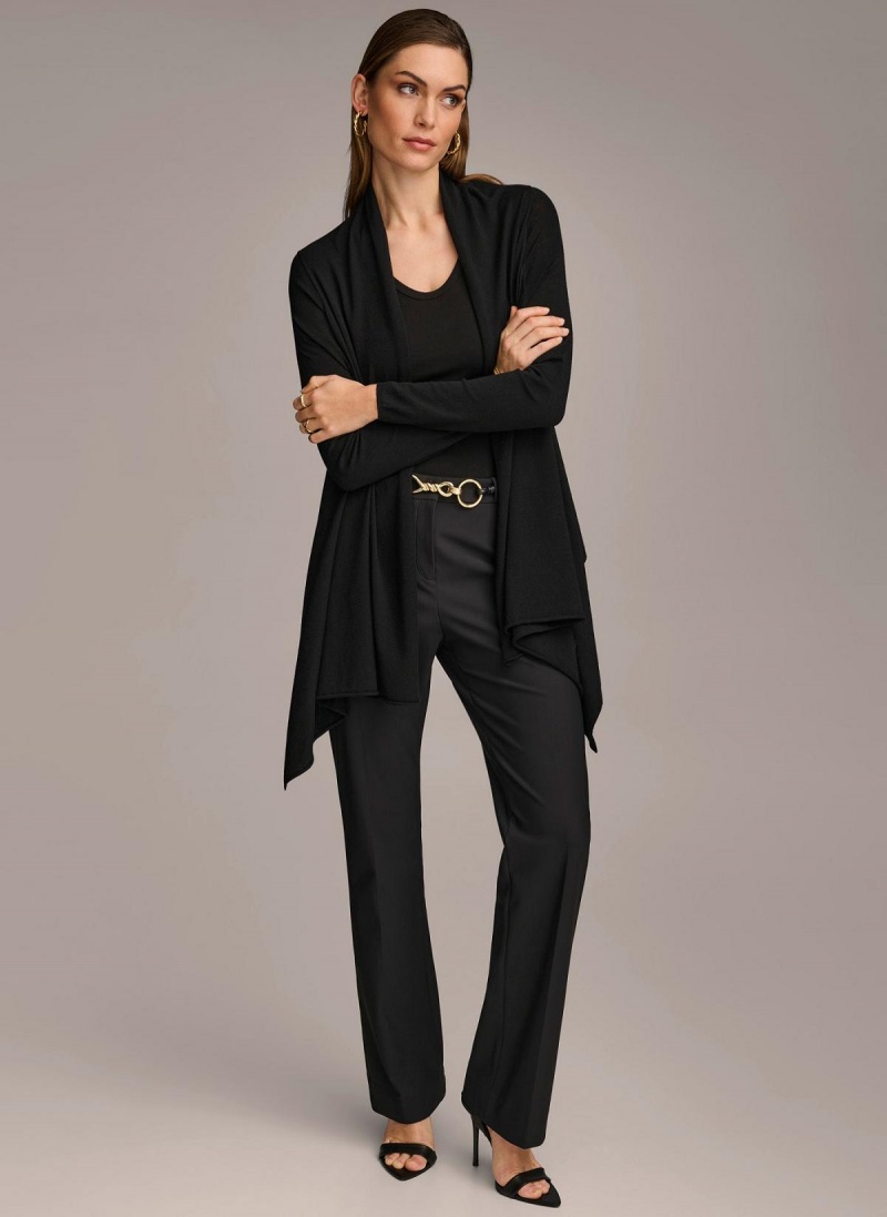 Donna Karan Long Sleeve Drape Cardigan Sweaters and Tops Black | USA_DK25987