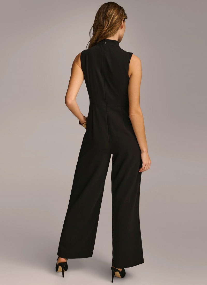 Donna Karan Mock Neck With Pockets Jumpsuit Black | USA_DK74106