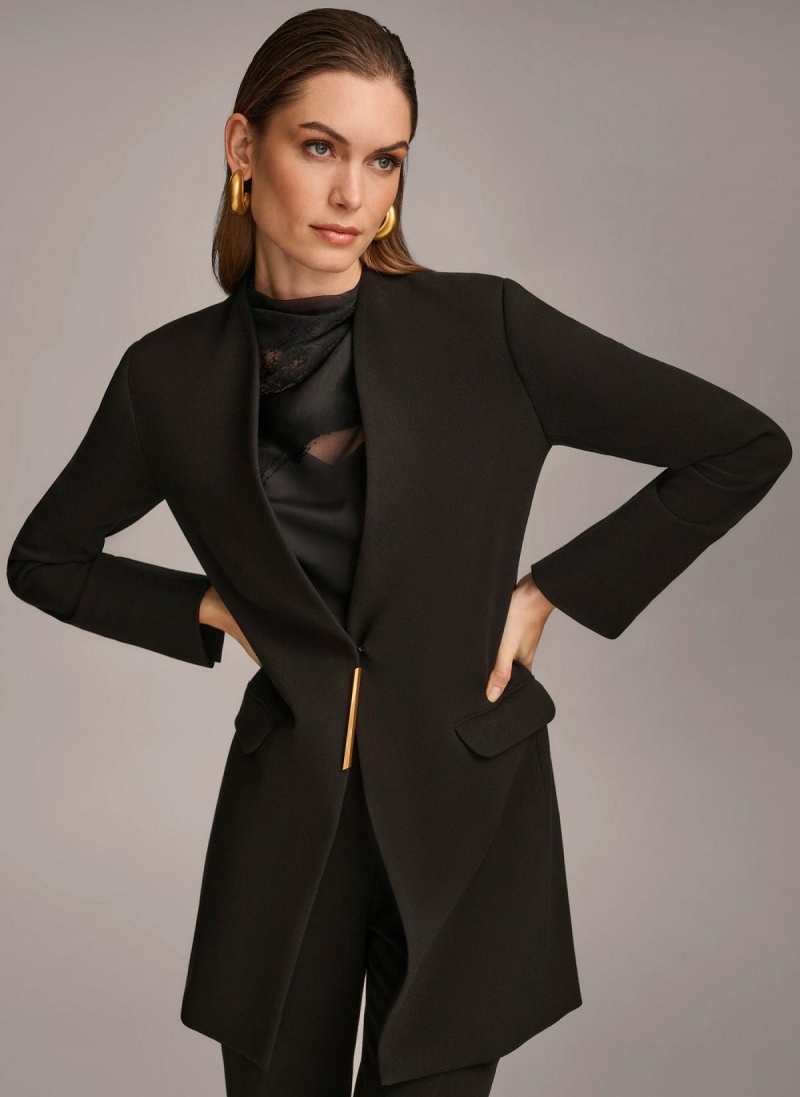 Donna Karan One Button Collarless Topper Jacket Black | USA_DK81629