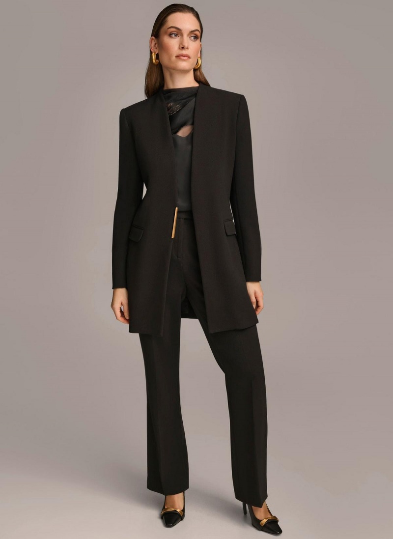 Donna Karan One Button Collarless Topper Jacket Black | USA_DK81629