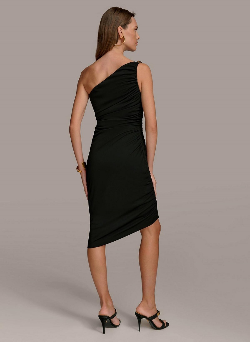 Donna Karan One Shoulder Ruched Dress Black | USA_DK21436