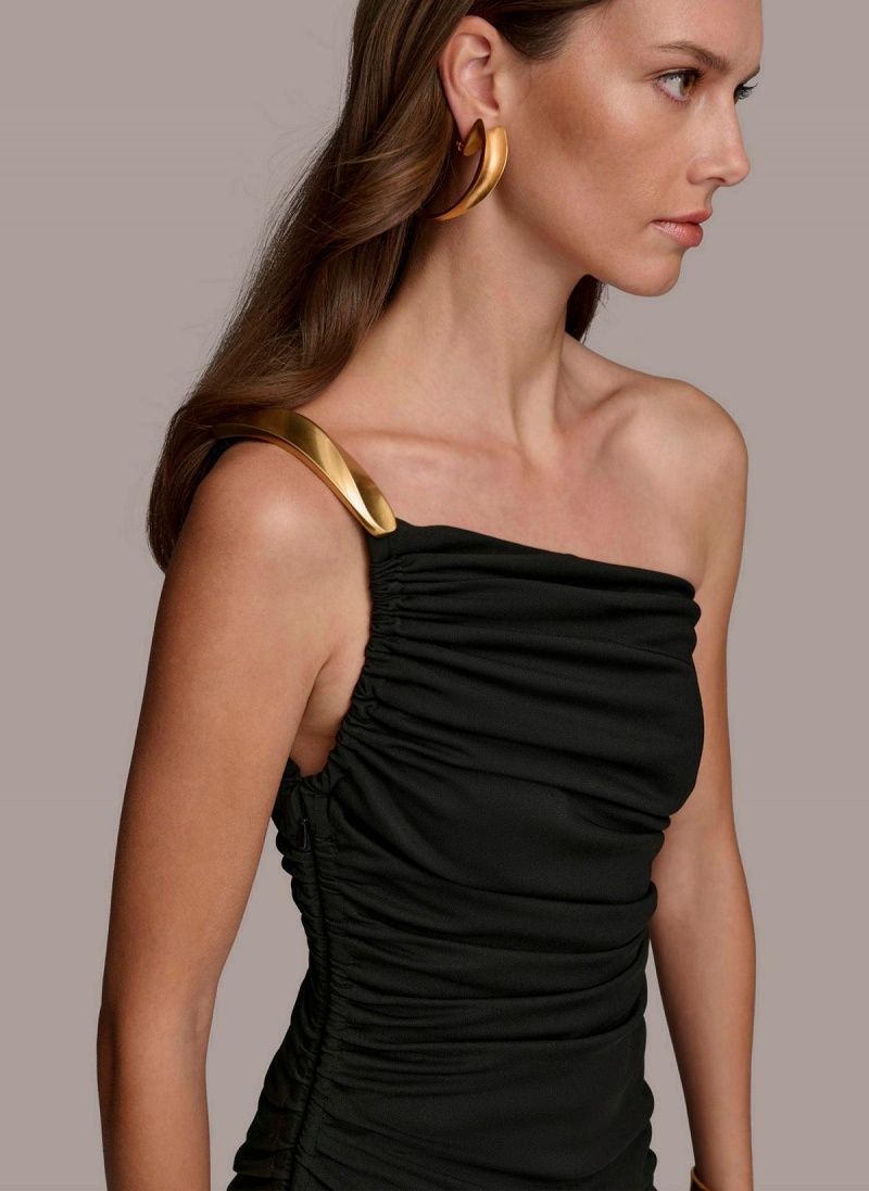 Donna Karan One Shoulder Ruched Dress Black | USA_DK21436