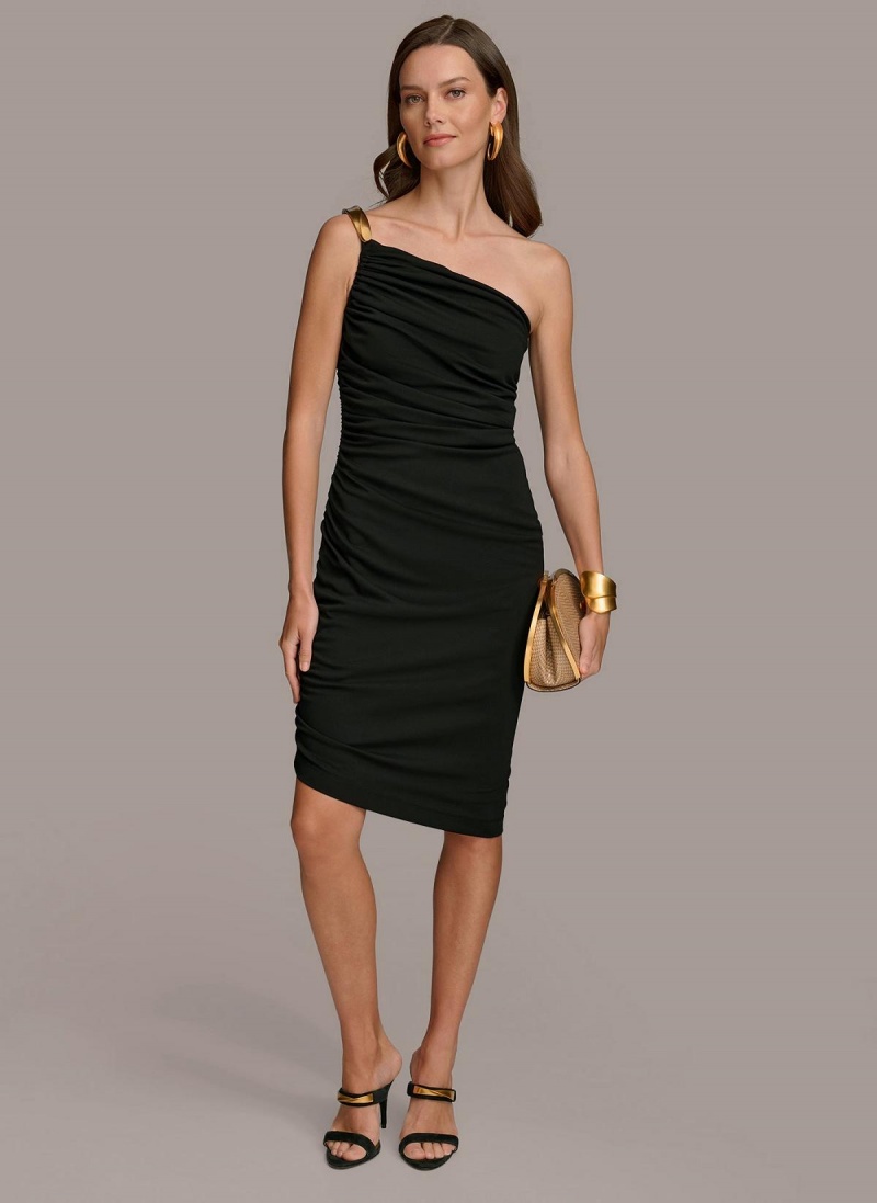 Donna Karan One Shoulder Ruched Dress Black | USA_DK21436