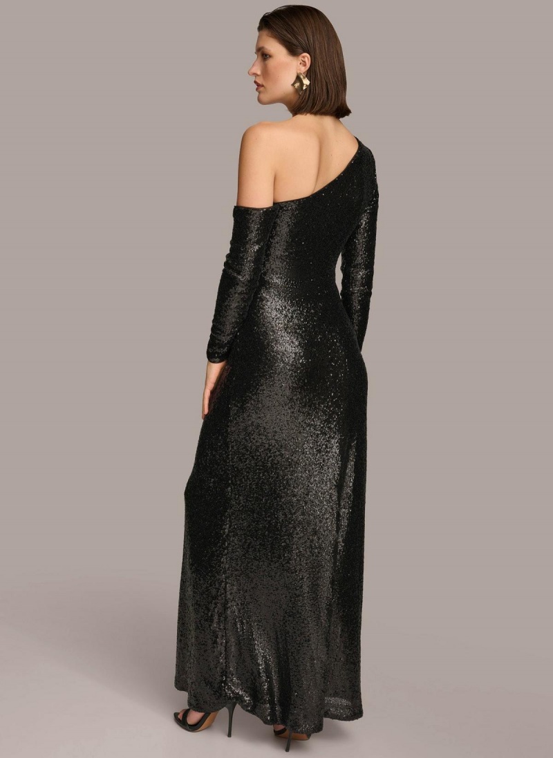 Donna Karan One Shoulder Sequin Dress Black | USA_DK17749