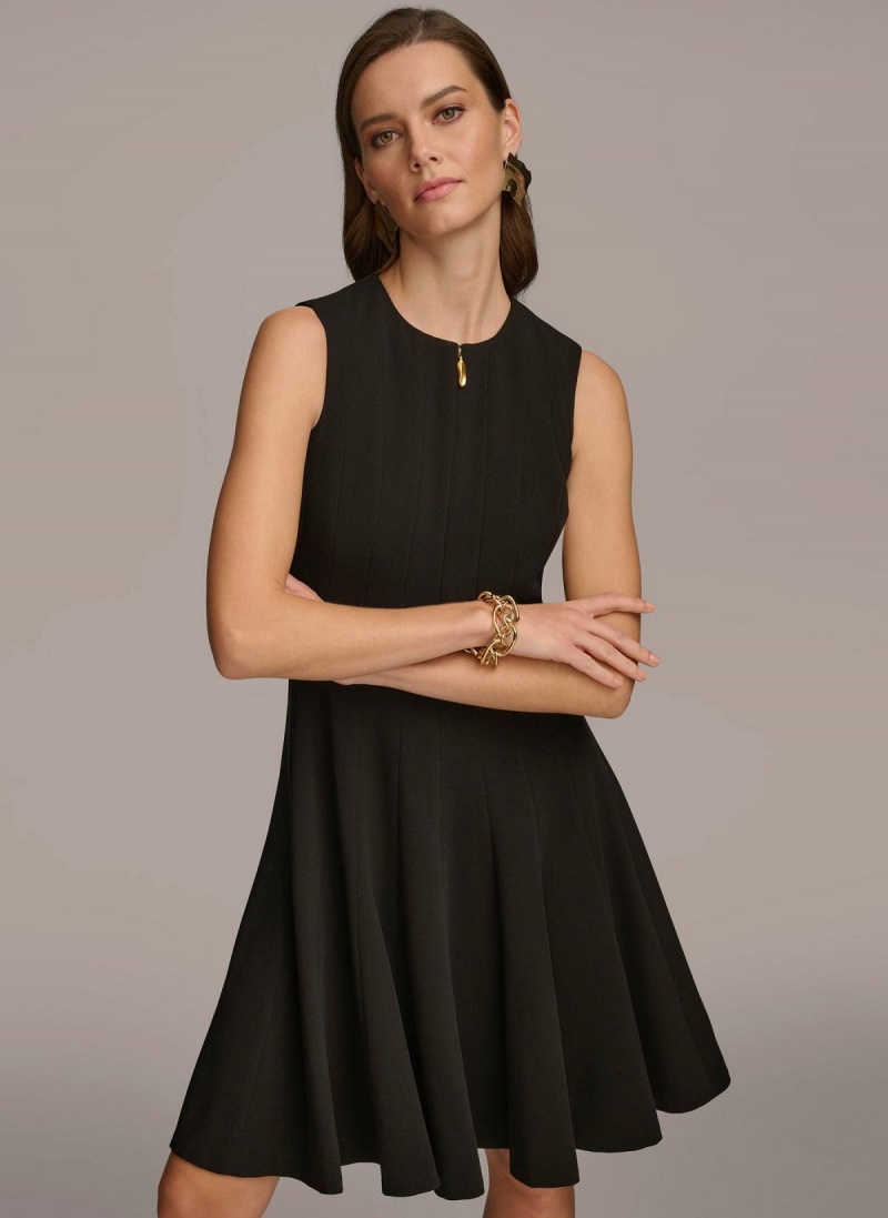 Donna Karan Pleated Skirt Dress Black | USA_DK86973