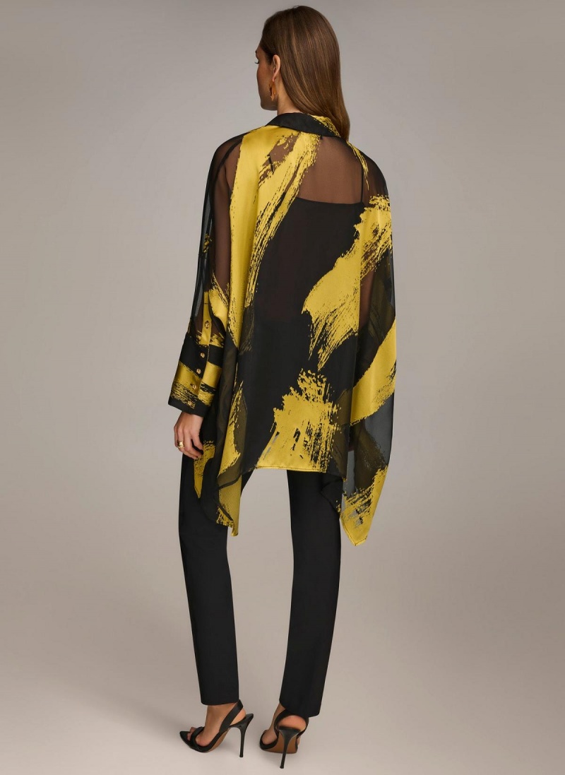 Donna Karan Print Collared Tunic Sweaters and Tops Black | USA_DK71930