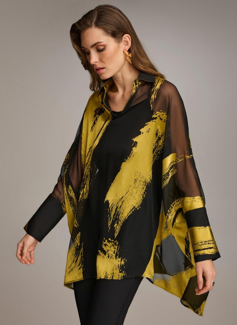 Donna Karan Print Collared Tunic Sweaters and Tops Black | USA_DK71930