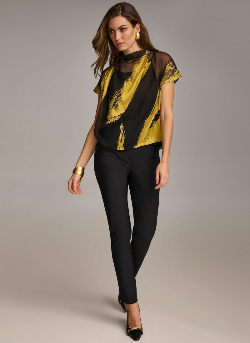 Donna Karan Print Cowl Neck Sweaters and Tops Black | USA_DK82340