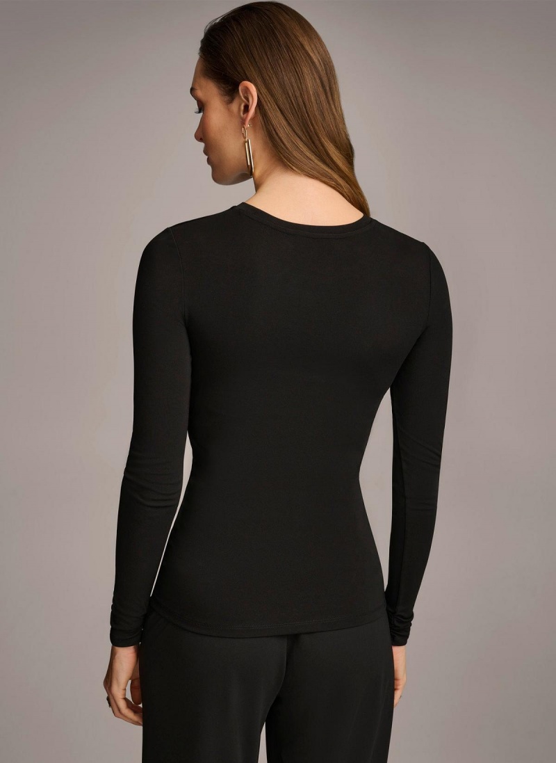 Donna Karan Ruched Detail Sweaters and Tops Black | USA_DK36694