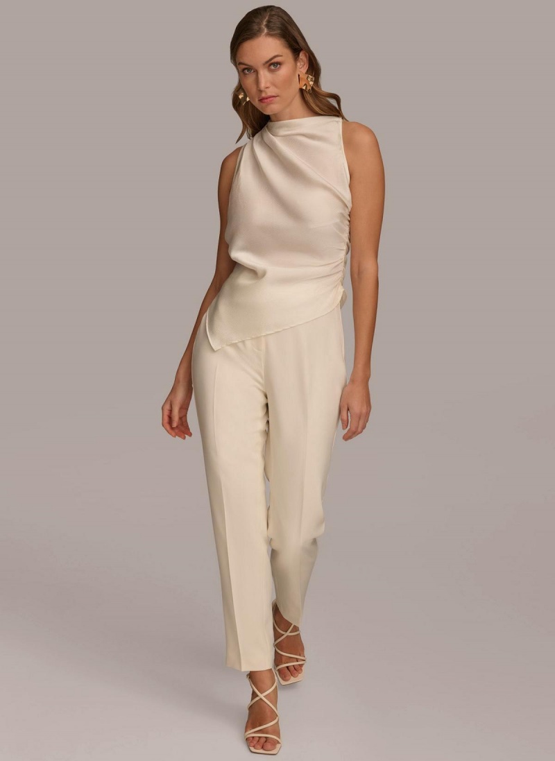 Donna Karan Ruched With Angled Hem Sweaters and Tops Cream | USA_DK70450