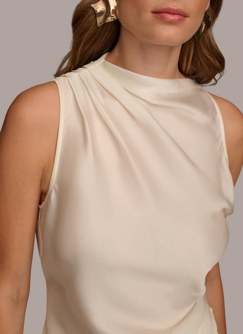 Donna Karan Ruched With Angled Hem Sweaters and Tops Cream | USA_DK70450