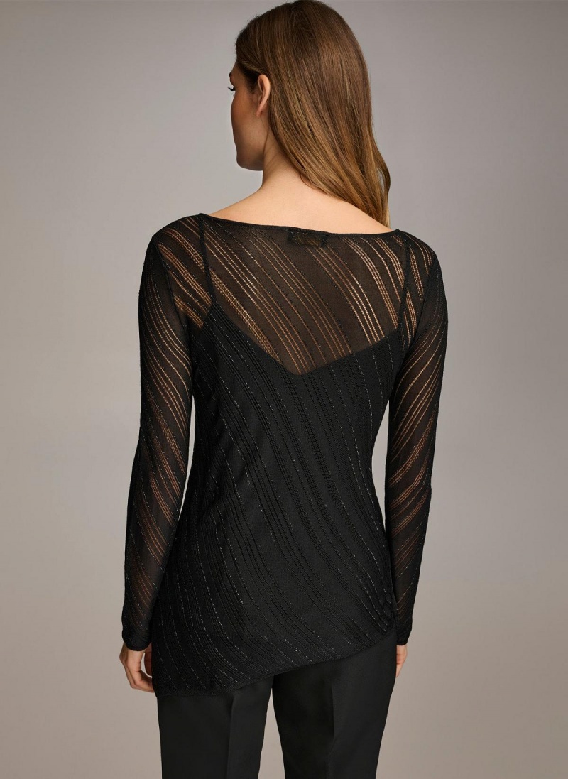 Donna Karan Sheer With Shimmer Sweaters and Tops Black | USA_DK99355