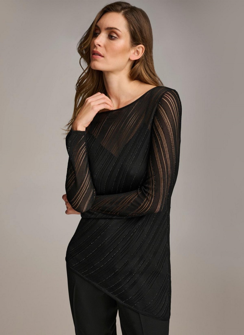 Donna Karan Sheer With Shimmer Sweaters and Tops Black | USA_DK99355