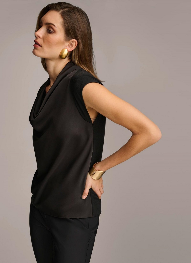 Donna Karan Sleeveless Cowl Neck Sweaters and Tops Black | USA_DK28687