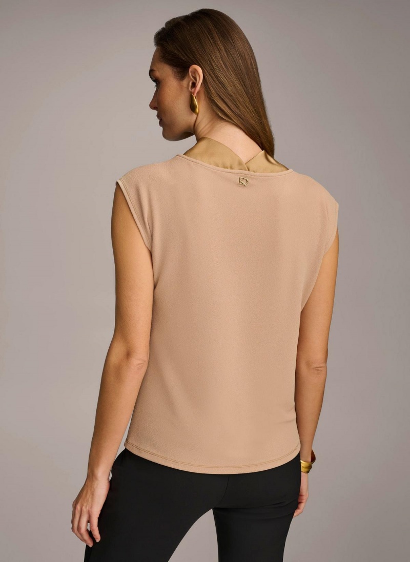 Donna Karan Sleeveless Cowl Neck Sweaters and Tops Gold | USA_DK51483