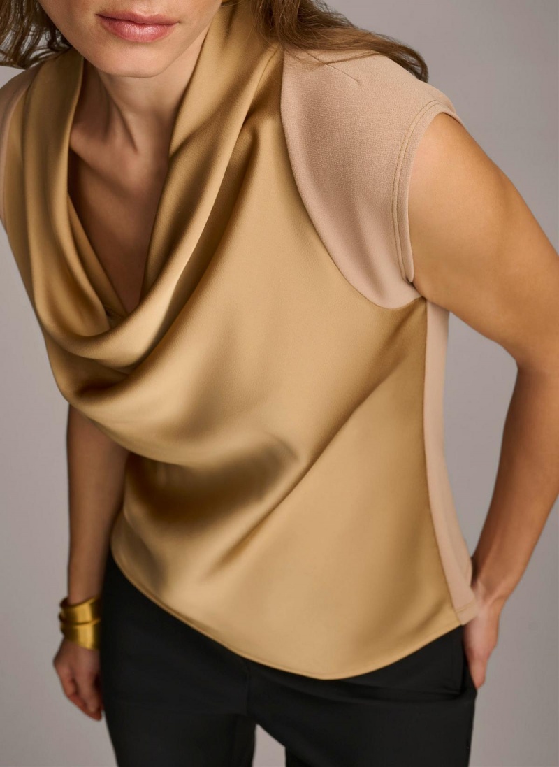 Donna Karan Sleeveless Cowl Neck Sweaters and Tops Gold | USA_DK51483