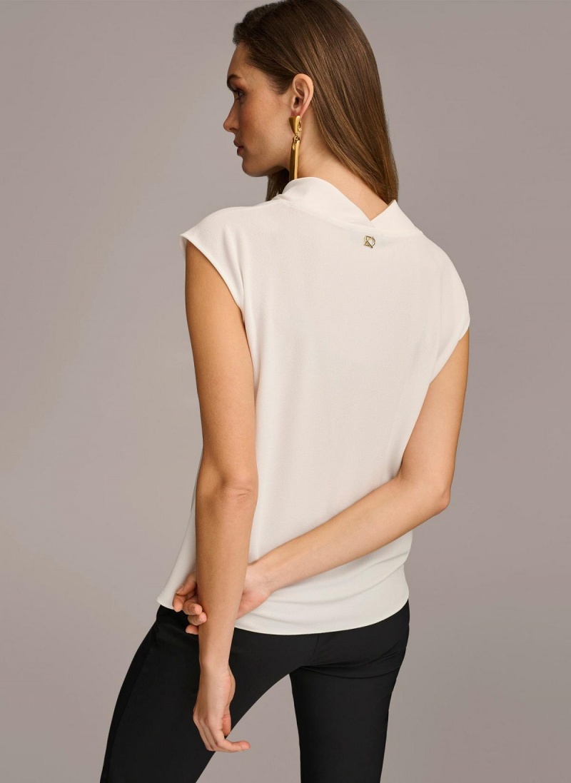 Donna Karan Sleeveless Cowl Neck Sweaters and Tops Cream | USA_DK30177