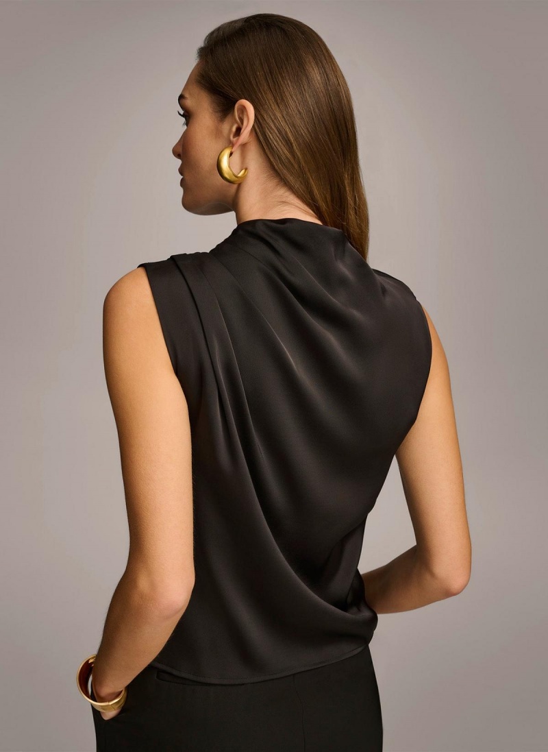 Donna Karan Sleeveless Draped Mockneck Sweaters and Tops Black | USA_DK46125