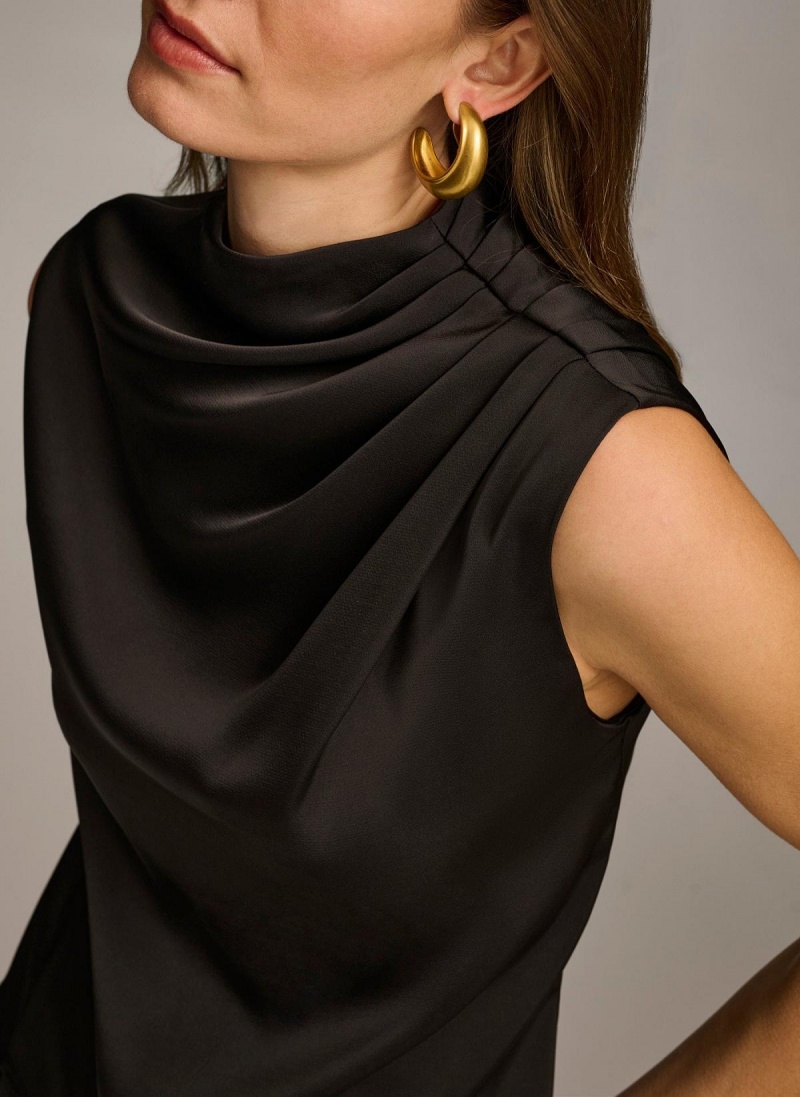 Donna Karan Sleeveless Draped Mockneck Sweaters and Tops Black | USA_DK46125