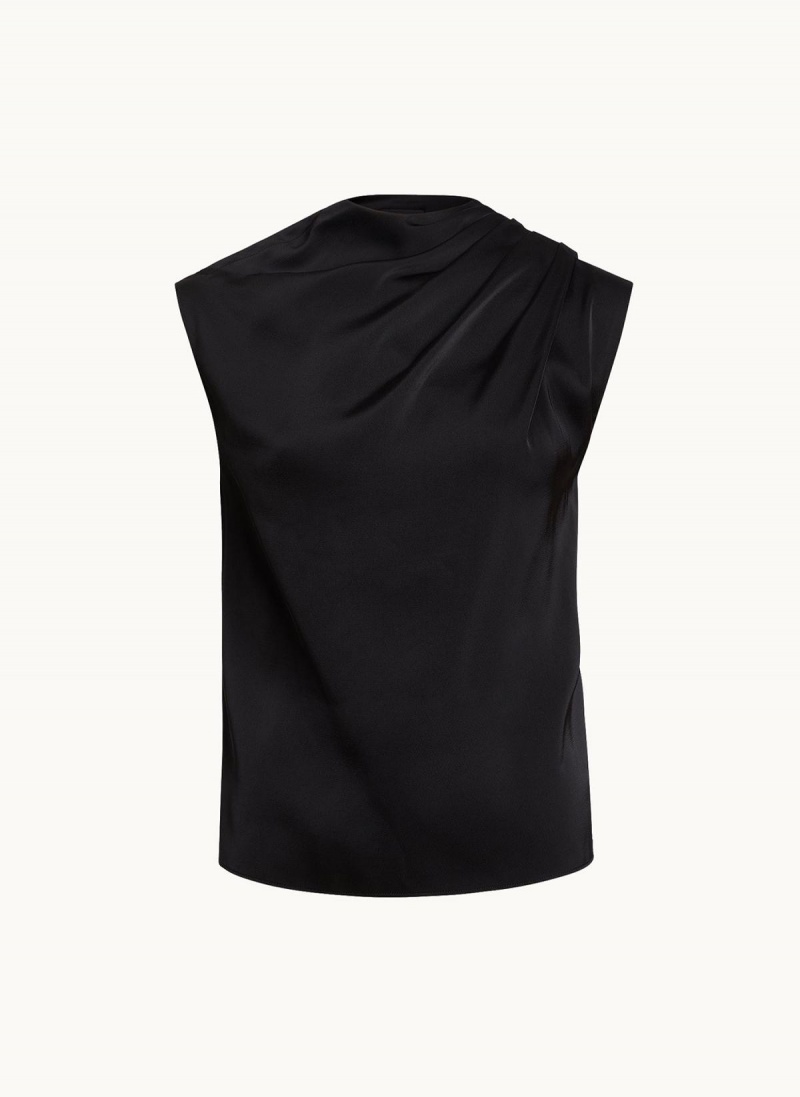 Donna Karan Sleeveless Draped Mockneck Sweaters and Tops Black | USA_DK46125