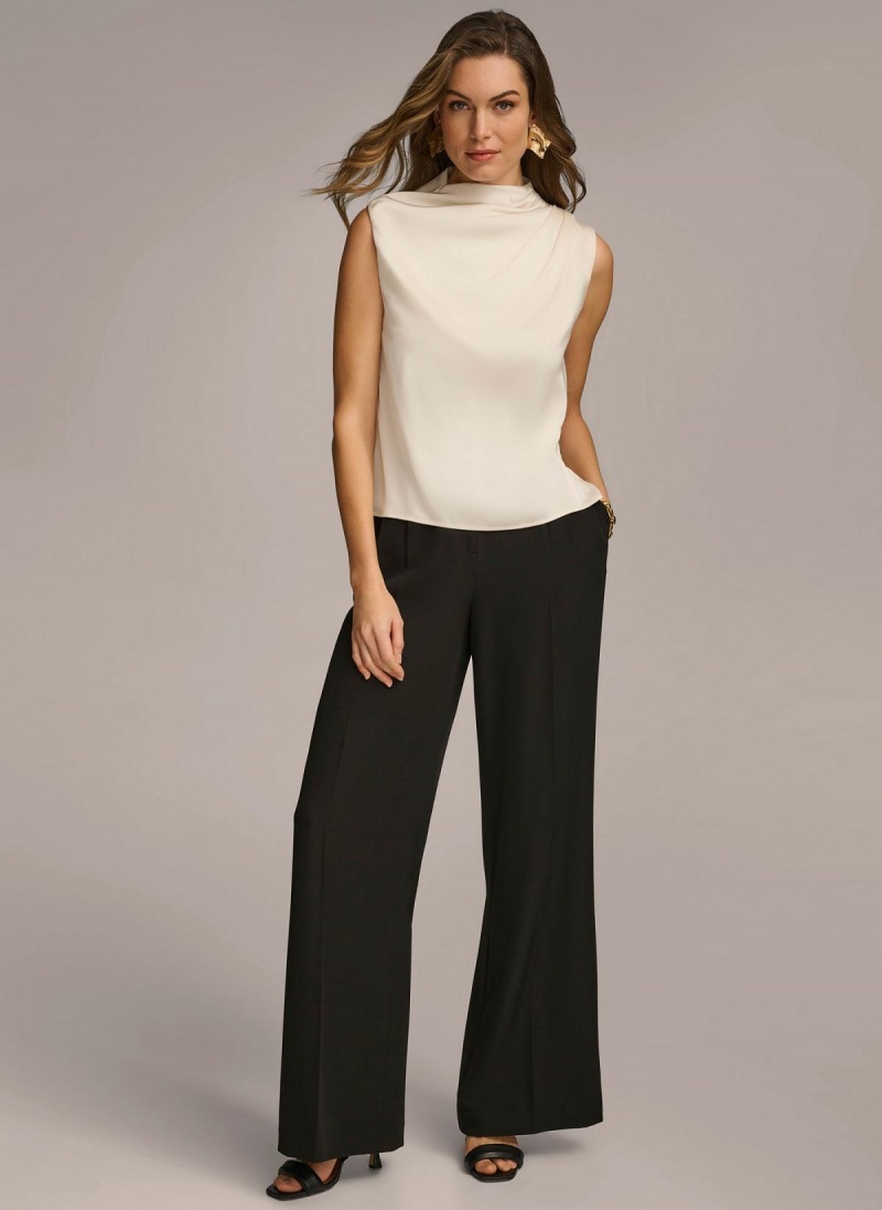 Donna Karan Sleeveless Draped Mockneck Sweaters and Tops Cream | USA_DK64510