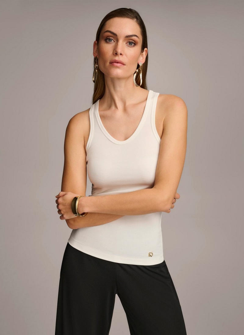 Donna Karan Sleeveless Knit Shell Sweaters and Tops Cream | USA_DK23313