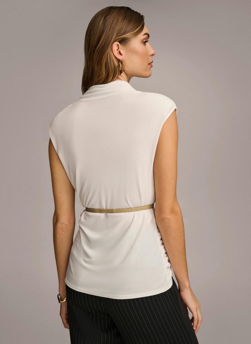 Donna Karan Sleeveless Mock Neck Knit Sweaters and Tops Cream | USA_DK24978