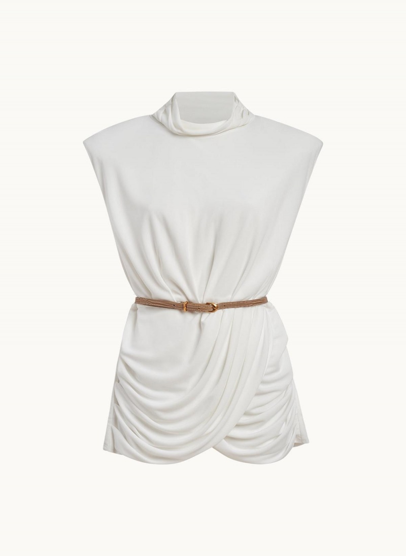 Donna Karan Sleeveless Mock Neck Knit Sweaters and Tops Cream | USA_DK24978