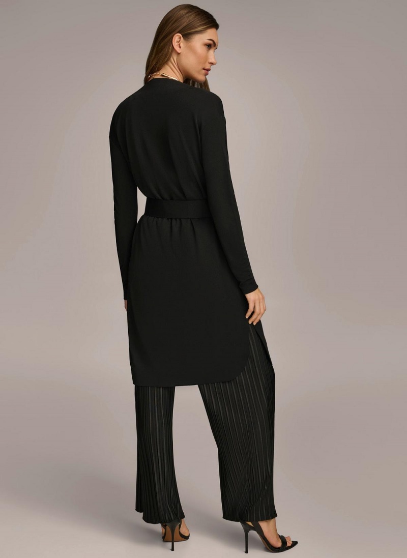 Donna Karan Tie Waist Cardigan Sweaters and Tops Black | USA_DK12831