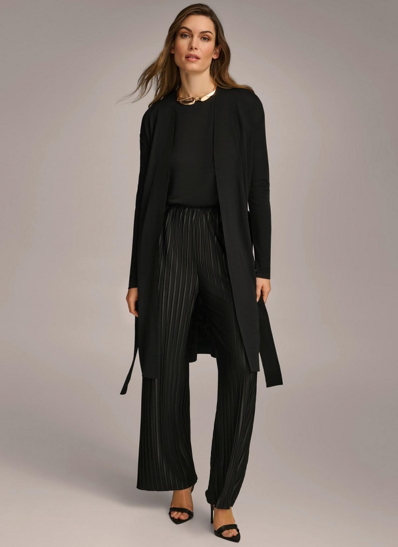 Donna Karan Tie Waist Cardigan Sweaters and Tops Black | USA_DK12831