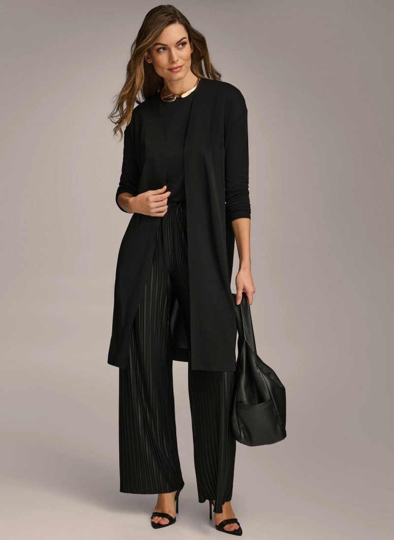 Donna Karan Tie Waist Cardigan Sweaters and Tops Black | USA_DK12831