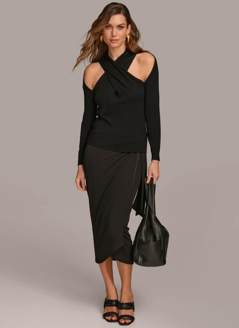 Donna Karan Twist Front Sweaters and Tops Black | USA_DK31544