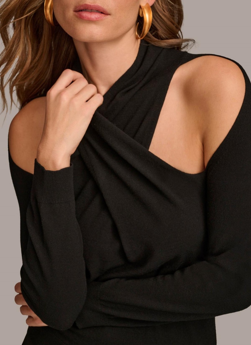 Donna Karan Twist Front Sweaters and Tops Black | USA_DK31544