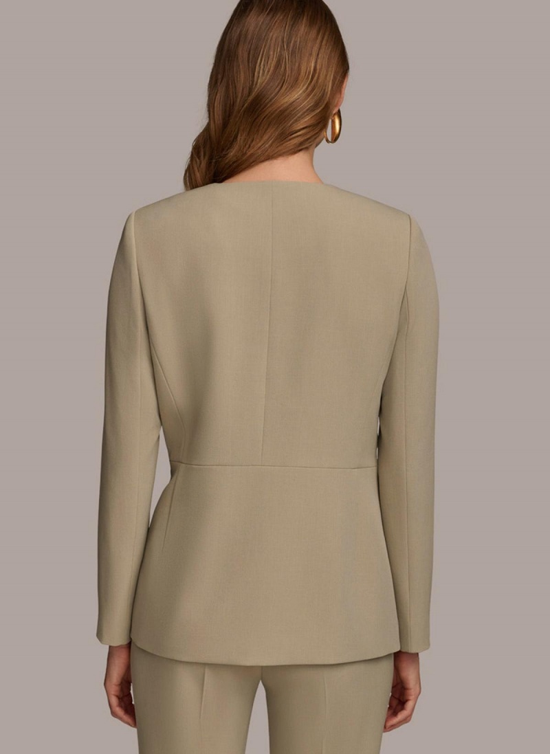 Donna Karan V Neck Cinched Closure Jacket Light Green | USA_DK70395