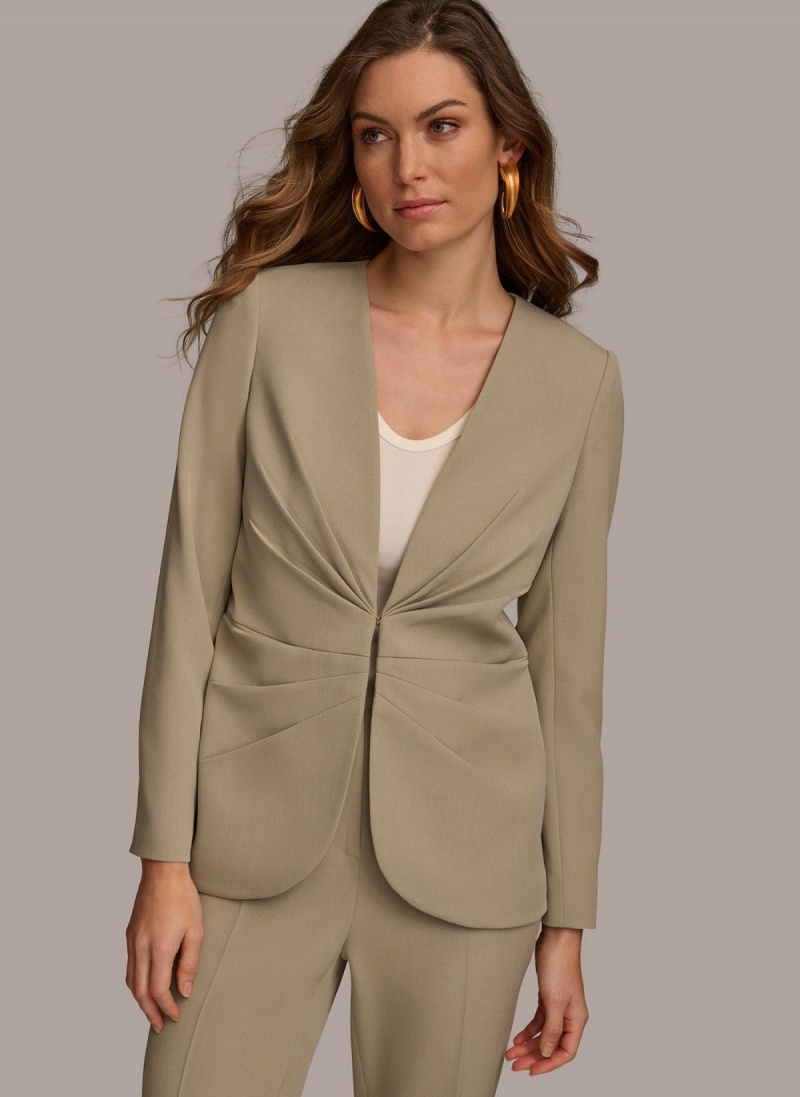 Donna Karan V Neck Cinched Closure Jacket Light Green | USA_DK70395