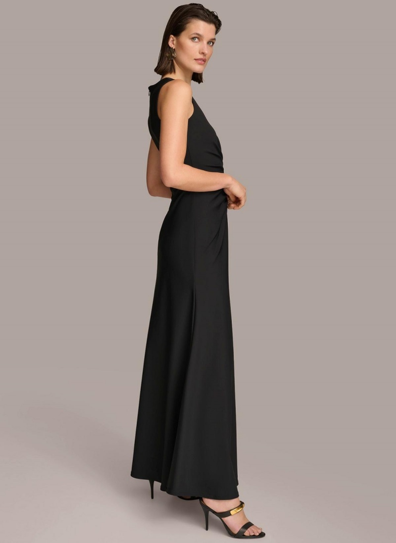 Donna Karan Vneck Twist Front Gown Dress Black | USA_DK58534