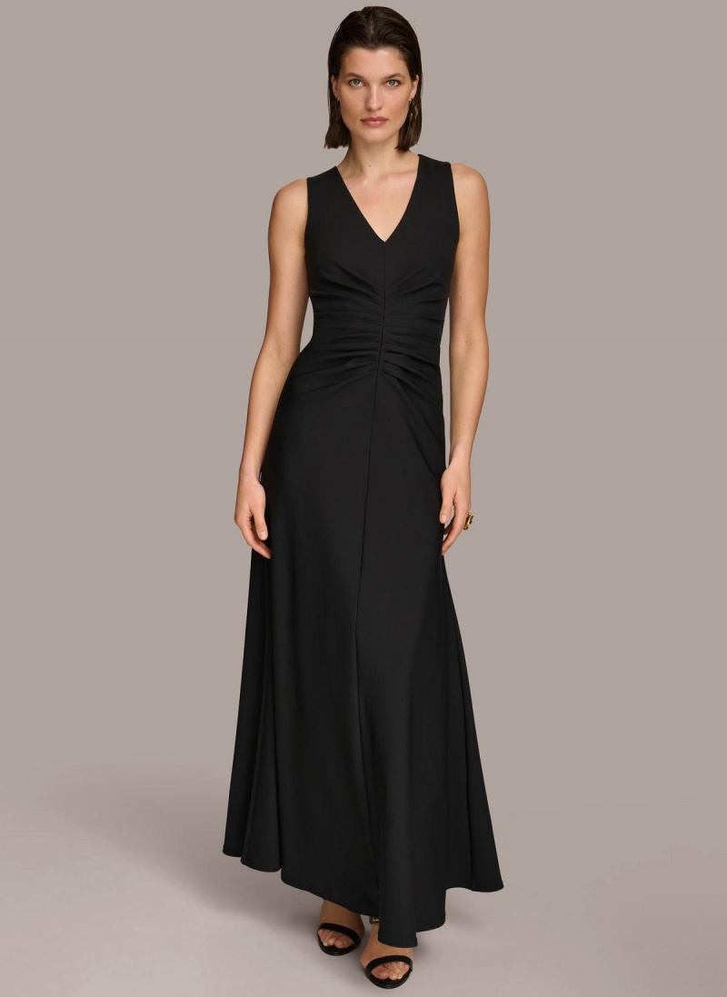 Donna Karan Vneck Twist Front Gown Dress Black | USA_DK58534