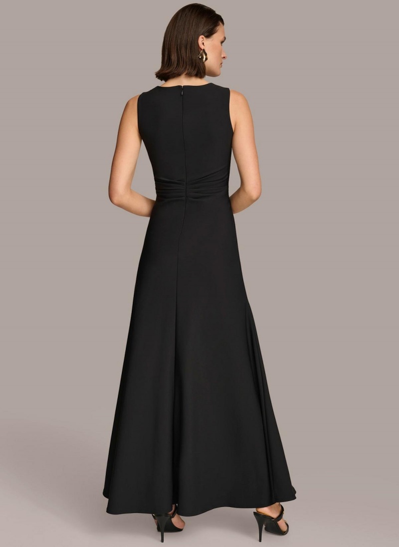 Donna Karan Vneck Twist Front Gown Dress Black | USA_DK58534