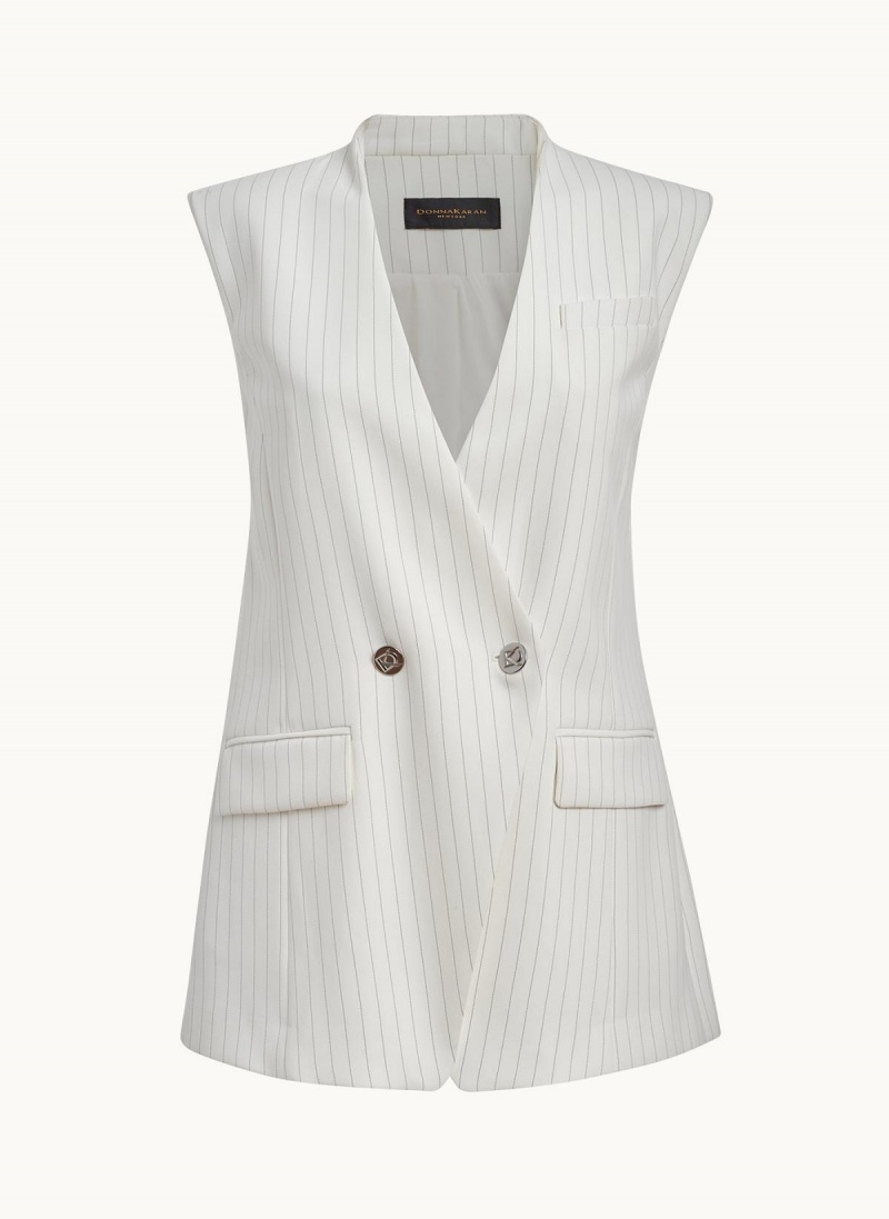 Donna Karan V-neck Vest Jacket White | USA_DK93480