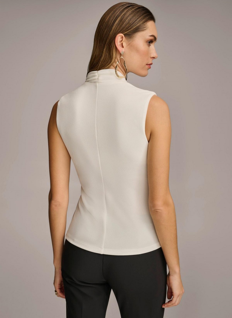 Donna Karan V-neck With Hardware And Ruched Detail Sweaters and Tops Cream | USA_DK52696