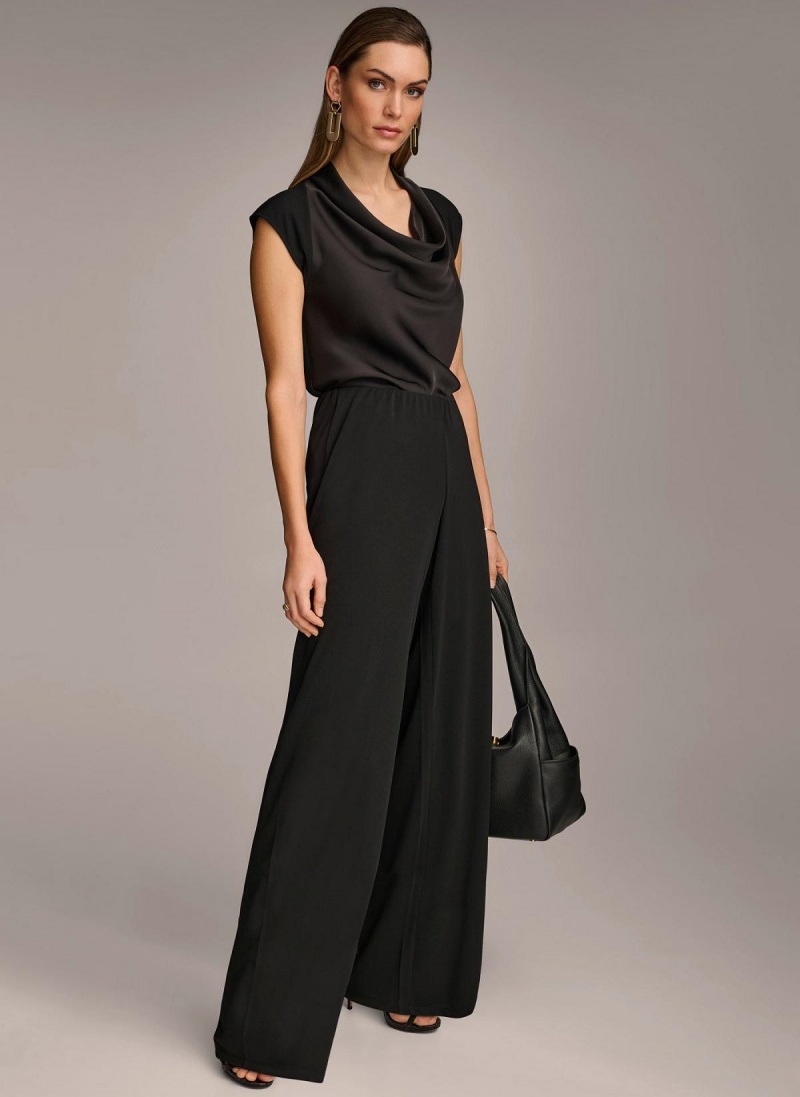 Donna Karan Wide Leg Flat Front Pants Black | USA_DK26699