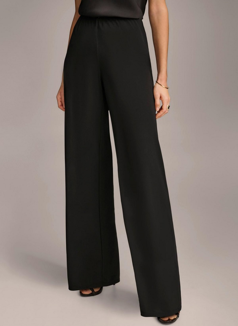 Donna Karan Wide Leg Flat Front Pants Black | USA_DK26699