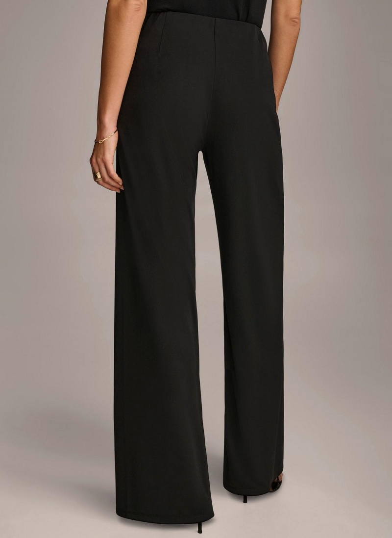 Donna Karan Wide Leg Flat Front Pants Black | USA_DK26699